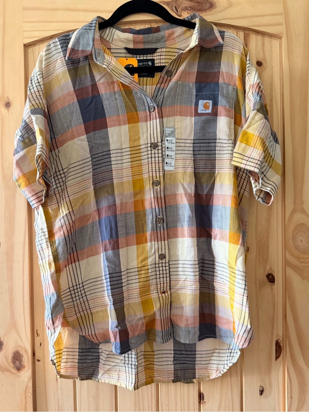 Carhartt women’s Short-Sleeve Plaid Button-Up Shirt — Yellow Multi